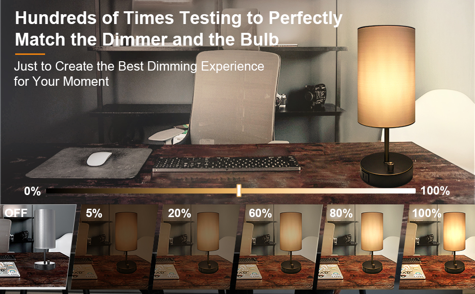 Wondlumi Table Lamp, Stepless Dimmable Bedside Lamp with USB A+C