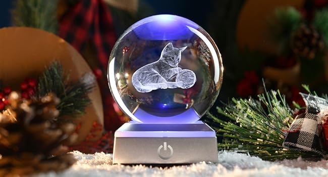 ZRENJHUS 80mm Cat Lover Gifts for Women - 3D Laser Night