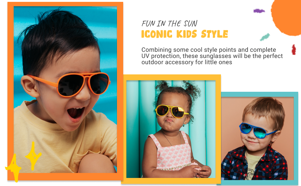Toddlers with sunglasses posing for the camera