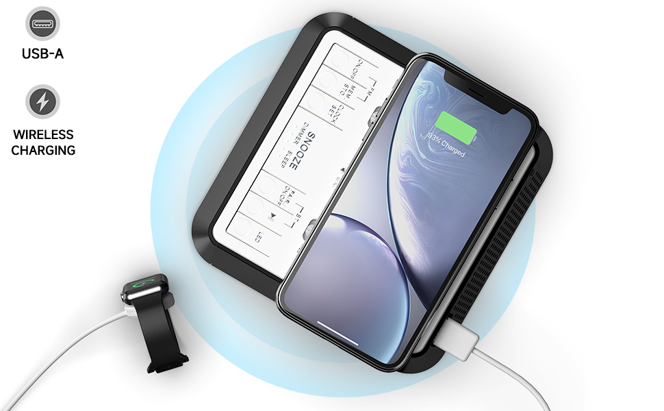 Wireless Charging Alarm Clock Radio with Bluetooth Speaker, Bedside FM