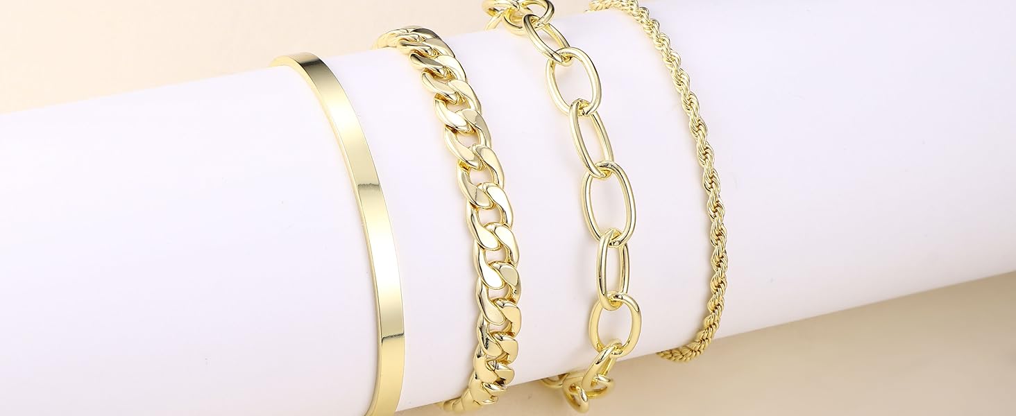 Chunky Gold Bracelet Set for Women