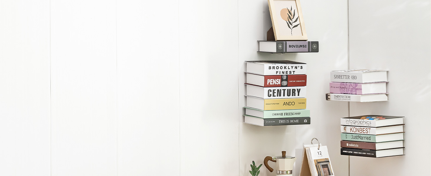 Baffect Invisible Floating Bookshelves, Set of 4 Concealed Wallmounted