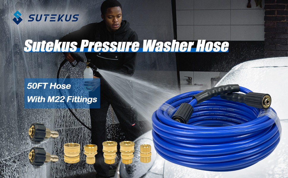 Sutekus Pressure Washer Hose 50FT Power Wash Hose Extension Hose With Quick Connect