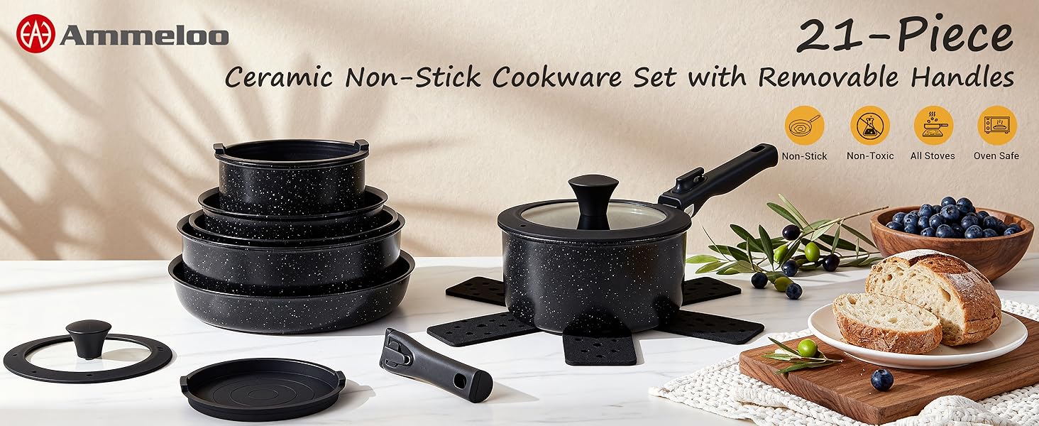 pot and pan set with removeable handle