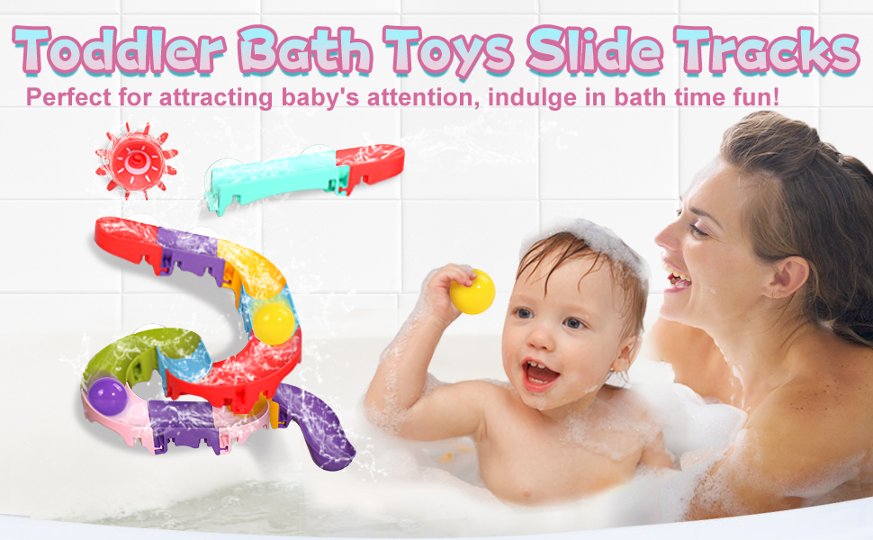 Nuheby Bath Toys for 2 3 4 Year Olds Gifts, Kids Bath Toys Upgraded Bigger Balls Track Game Shower Toys Water Slide with Powerful Suction Cups Water Toys DIY Bathtub Baby Toddler Bath Toys Mould Free 9 bath toys