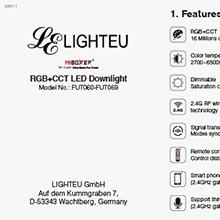 Technisches Spezifikationsdiagramm mit mehreren kreisförmigen Symbolen, die Produktmerkmale und Zertifizierungen anzeigen. Scheint eine Produktdokumentation zu sein.