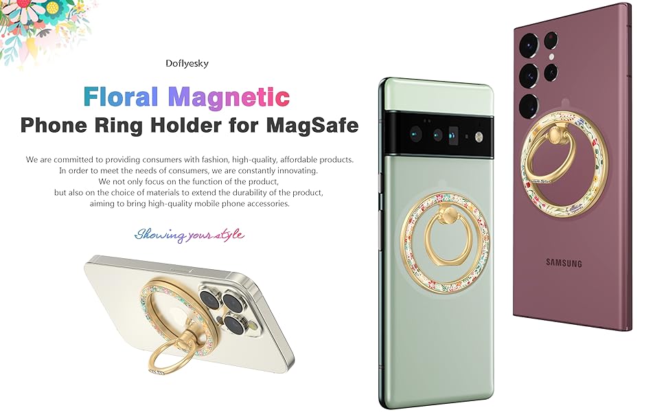 Doflyesky Phone Ring Holder for MagSafe, Flowers