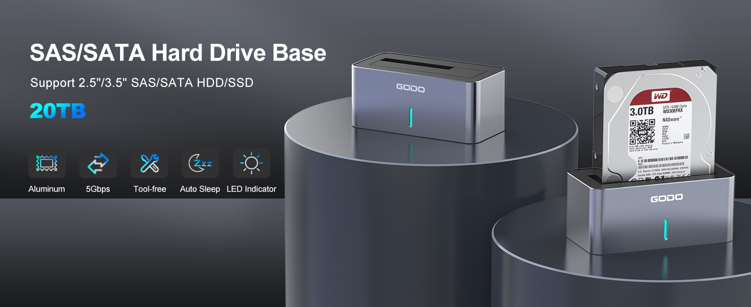 GODO SAS/SATA Hard Drive Docking Station Adapter, 2.5/3.5