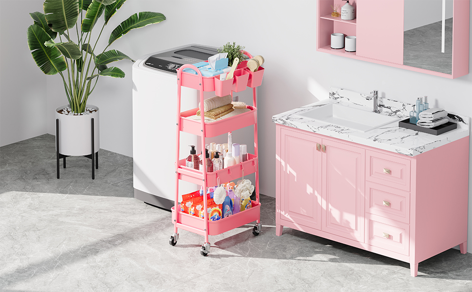 4 tier rolling cart pink
