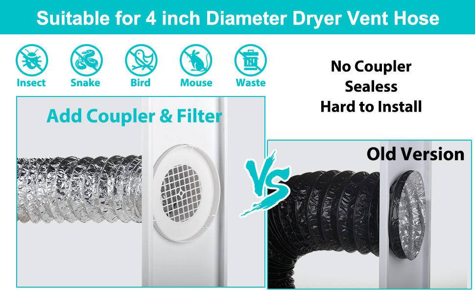 Upgraded Dryer Vent Window Kit for 4” Diameter Dryer Vent