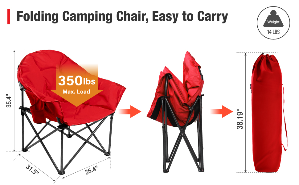 Oversized Folding Camping Chair Padded Moon Round Saucer