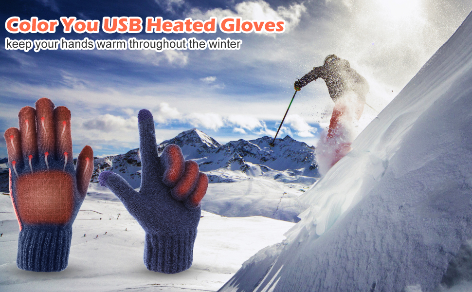 USB Heated Gloves for Men Women, Color You Temperature