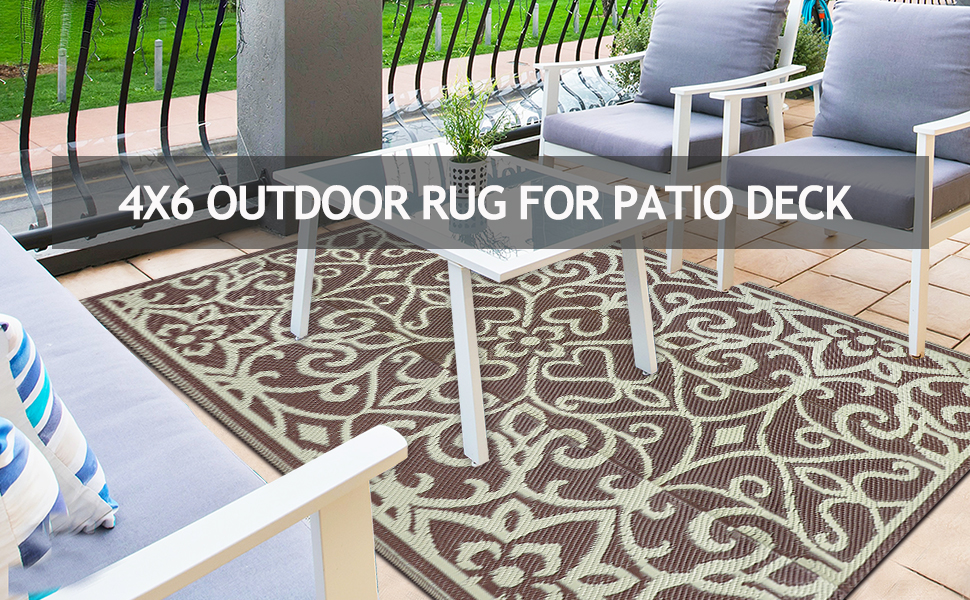 Capslpad Floral Outdoor Patio Rug 4'x6' Outdoor Rug Waterproof Plastic