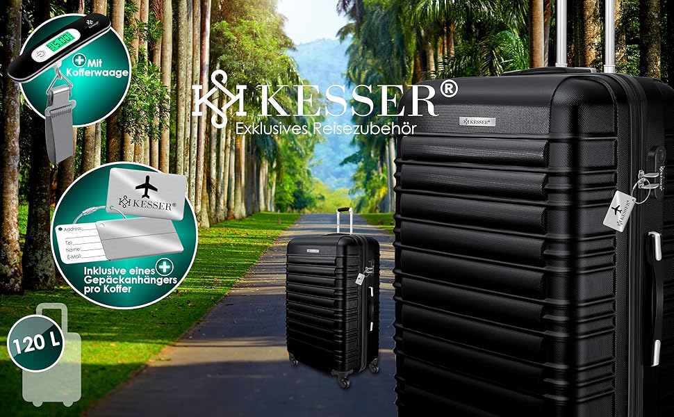 Kessler Großer Reisekoffer Schwarz | Hartschalen-Koffer + Kofferwaage + Gepäckanhänger 97c6f800 9eca 4533 Ada2 B02a093cfa82. CR0,0,3000,1856 PT0 SX970 V1