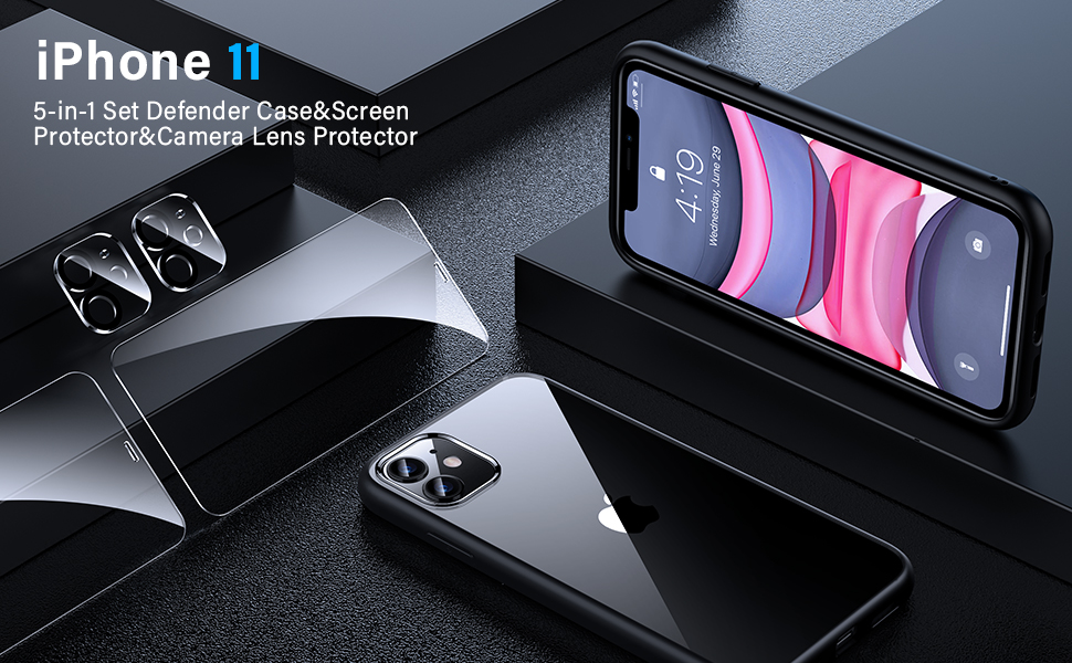 [5 in 1] UniqueMe Designed for iPhone 11 Case with 2 Pack Tempered