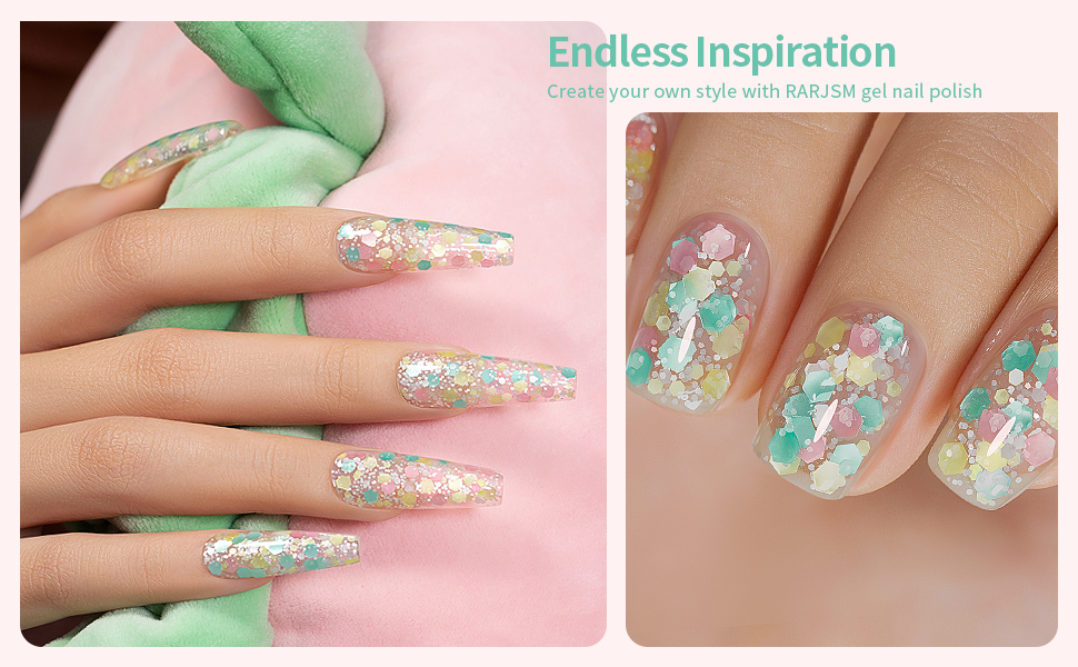 green yellow glitter gel nail polish 02