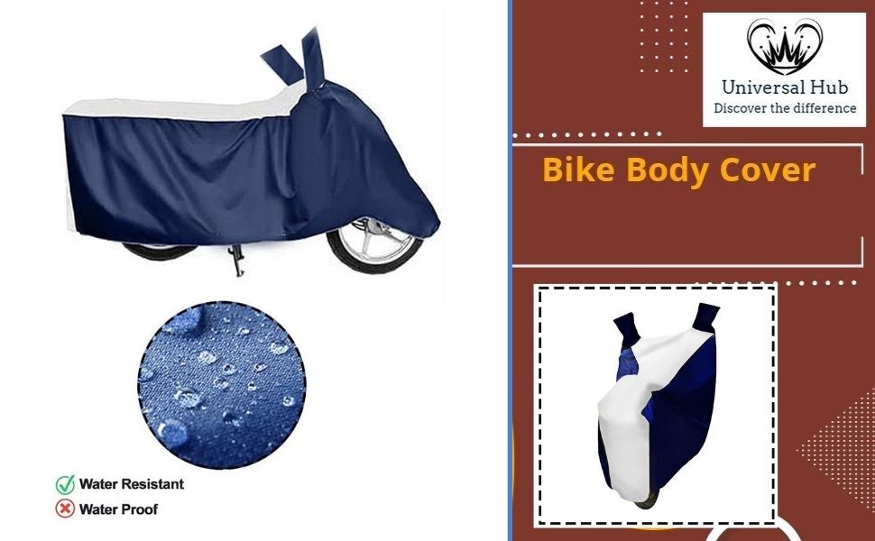 Universal Hub White Blue Matty Bike Body Cover with Mirror Pockets