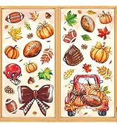 FYSUIMU 9 Sheets Fall Football Window Cling Stickers Pumpkin Rugby Maple Leaves Window Decals Wat...