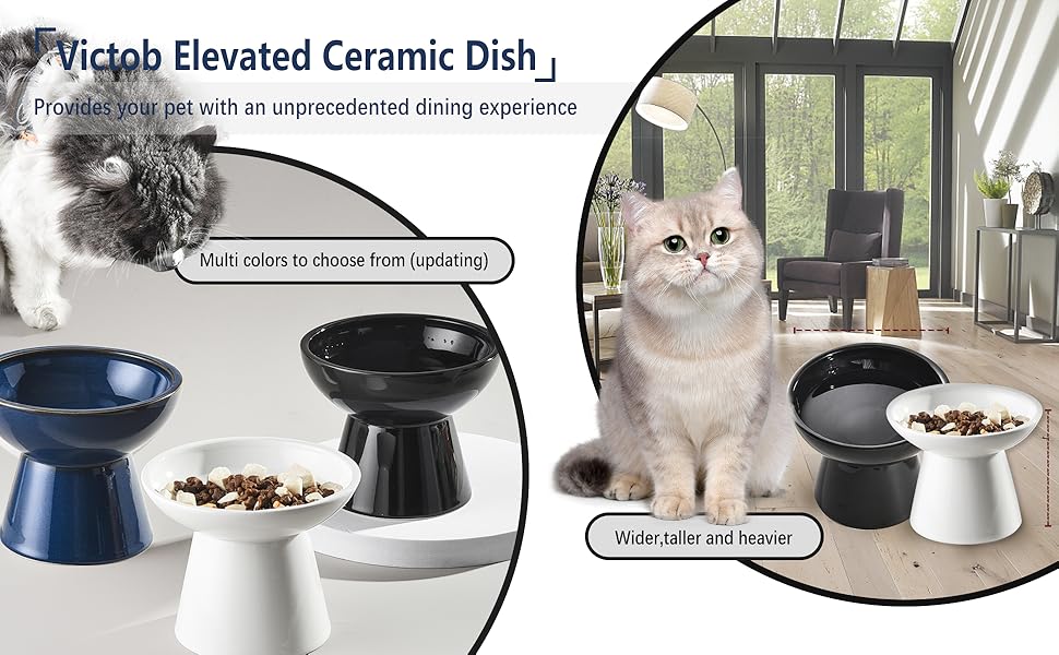 Elevated Raised Cat Food Bowls, Victob 2 Whisker Fatigue