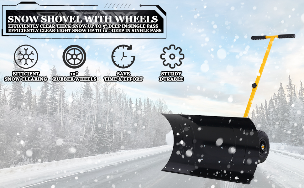 Tandagy Snow Shovel with Wheels Heavy Duty Metal Snow Shovels 29" Blade 10" Wheels