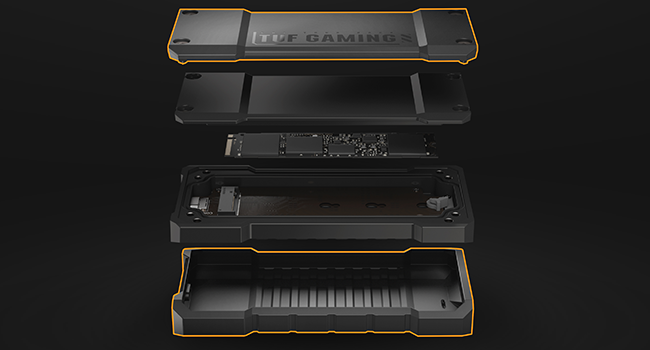 ASUS TUF Gaming A2 Portable SSD Enclosure USB-C 3.2 Gen 2x2, Dual M.2 NVMe PCIe and SATA, IP68 Water Resistance Support PS5® and Xbox 23
