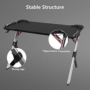 WOLTU Gaming Desk LED Black Computer Racing Table With Cup Holder Headphone Hook Black 16 1