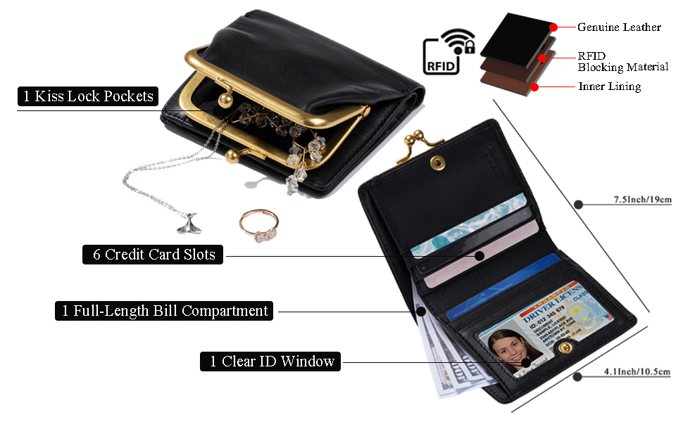 Cockatoo Womens Wallet, Nappa Leather Bifold Small Ladies