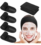 obeoby 4 Pack Spa Facial Headbands for Women, Black Face Wash Headband Adjustable Make Up Wrap He...