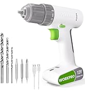 WORKPRO 12V Cordless Drill Set, Electric Drill Kit with 3/8-Inch Keyless Chuck, 6 Pcs Bits, Varia...