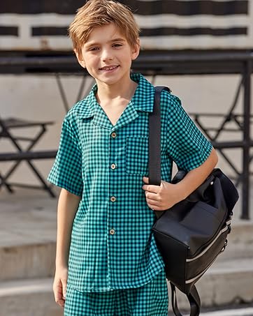 boys green plaid set