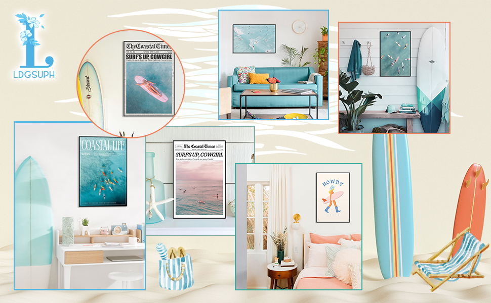 Coastal Cowgirl Poster Beach Surfer Girl Canvas Wall Art