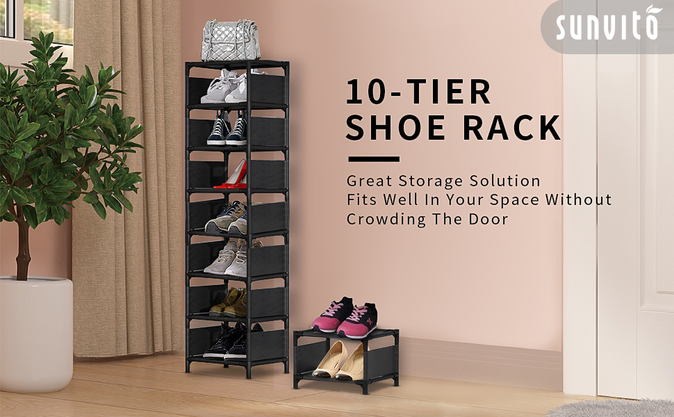 Sunvito Zapatero pequeño de 10 niveles, 10 pares de zapateros que ahorran espacio, zapatero