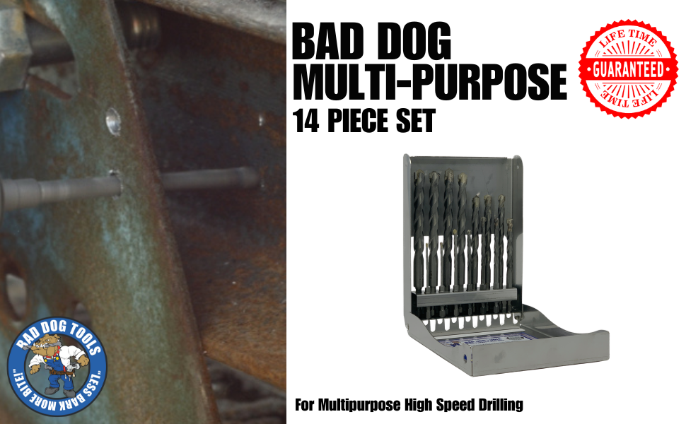 Bad Dog 14 Piece Multipurpose High Speed Drill Bit Set. Unique Carbide, Titanium, Cobalt Tip Bad Dog 14 Piece Multipurpose High Speed Drill Bit Set. Unique Carbide, Titanium, Cobalt Tip