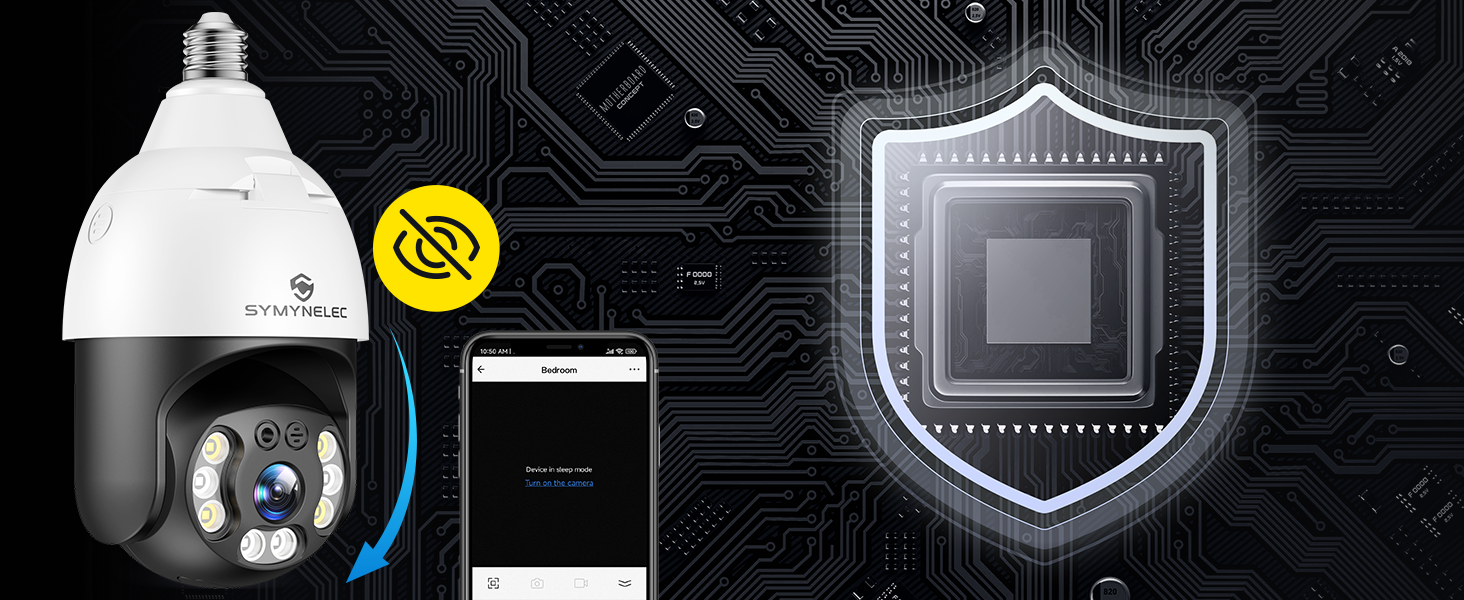 SYMYNELEC Light Bulb Camera Wifi Outdoor, Wireless PTZ