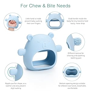 ORIA Silicone Baby Teether, Bear Buddy Teething Toys for Babies