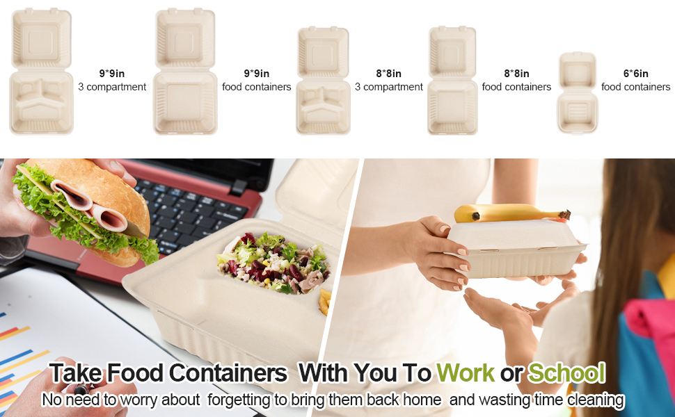 greensight Compostable Take Out Food Container 6X6, 25 Pack Disposable Clamshell