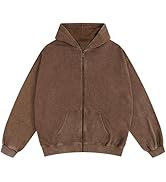 KEEPSHOWING Men's Vintage Acid Wash Zip Up Oversized Hoodi