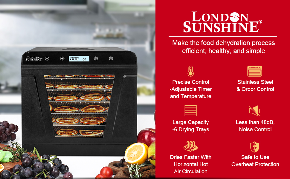 London Sunshine Food Dehydrator, 6 Stainless Steel Trays