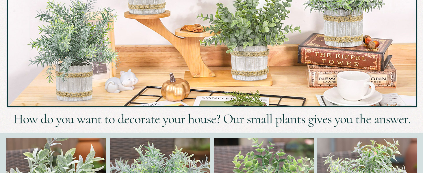 4 different fake potted plants farmhouse decor clearance