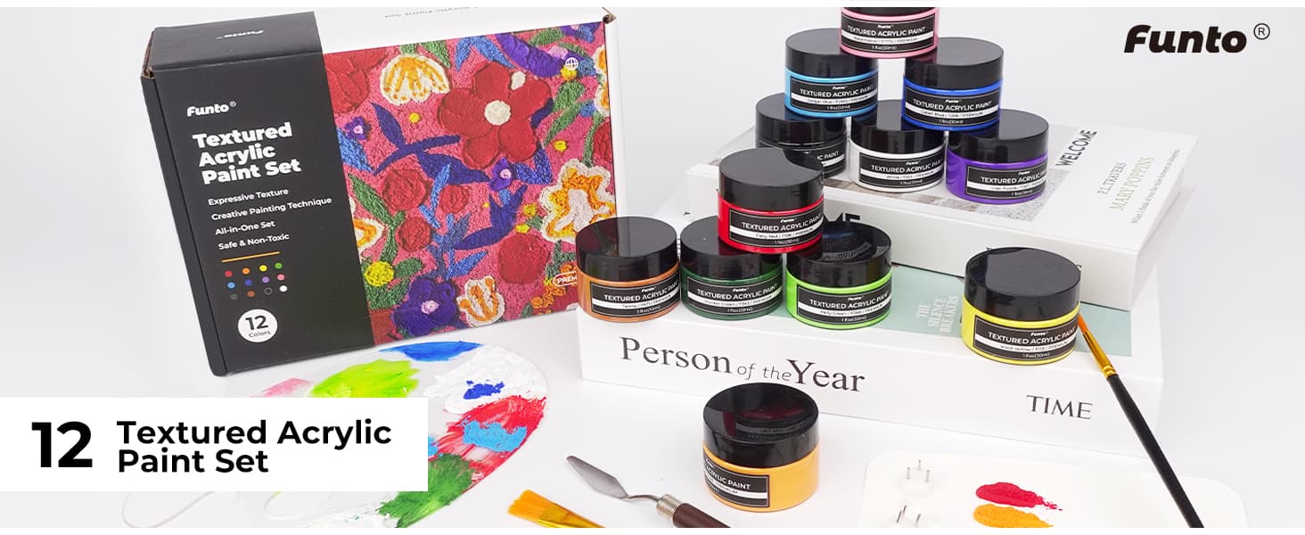 Funto Textured Acrylic Paint Set, 12 Vibrant Colors