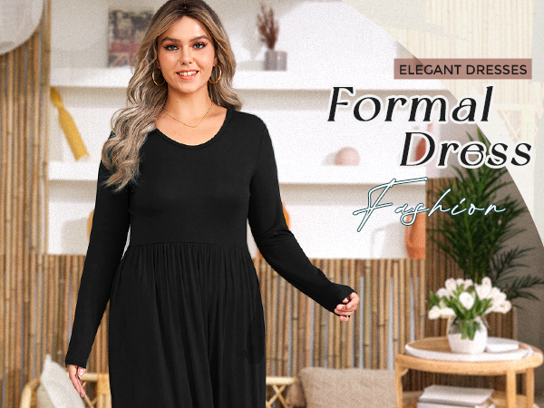 BISHUIGE 2025 Women's Plus Size Maxi Dresses Long Sleeve