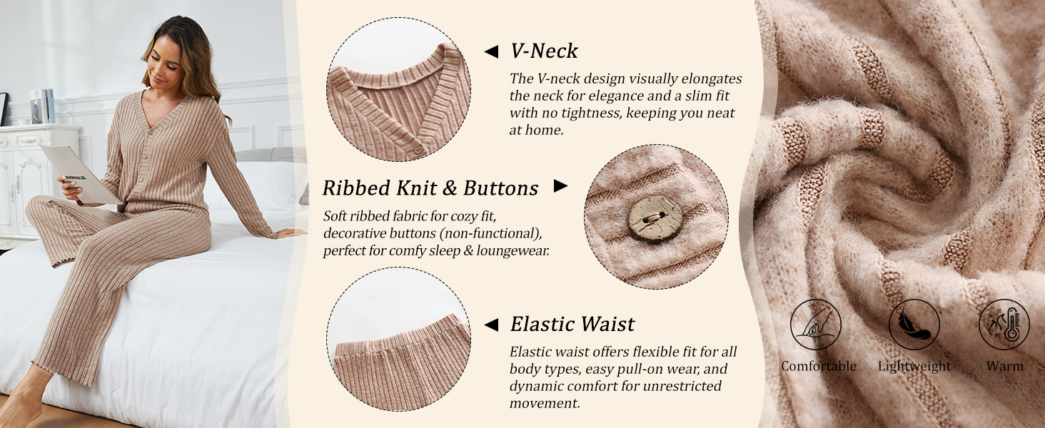 Ribbed Knit Long Sleeve Button Sweater Top Matching Pants Set