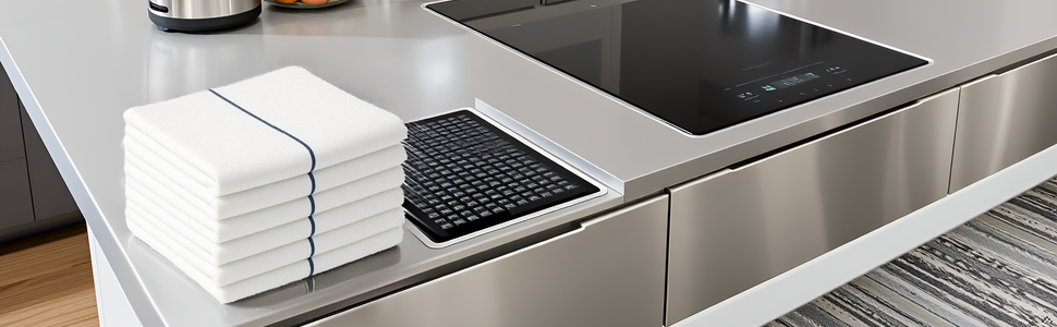 A rustic wooden table with a vase of fresh flowers and the product neatly folded beside it.