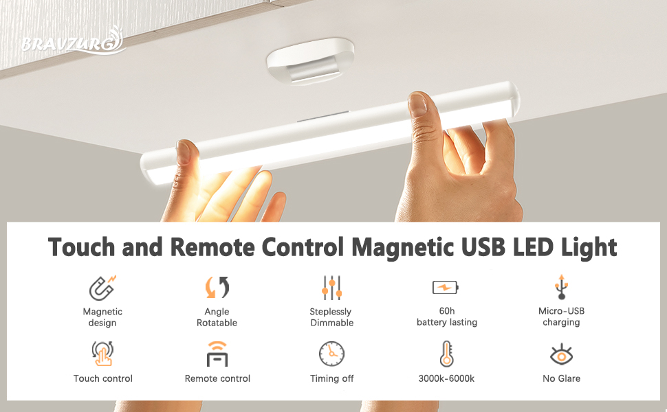 bravzurg Rechargeable Battery LED Light Bar, 4000mAh Under Shelf