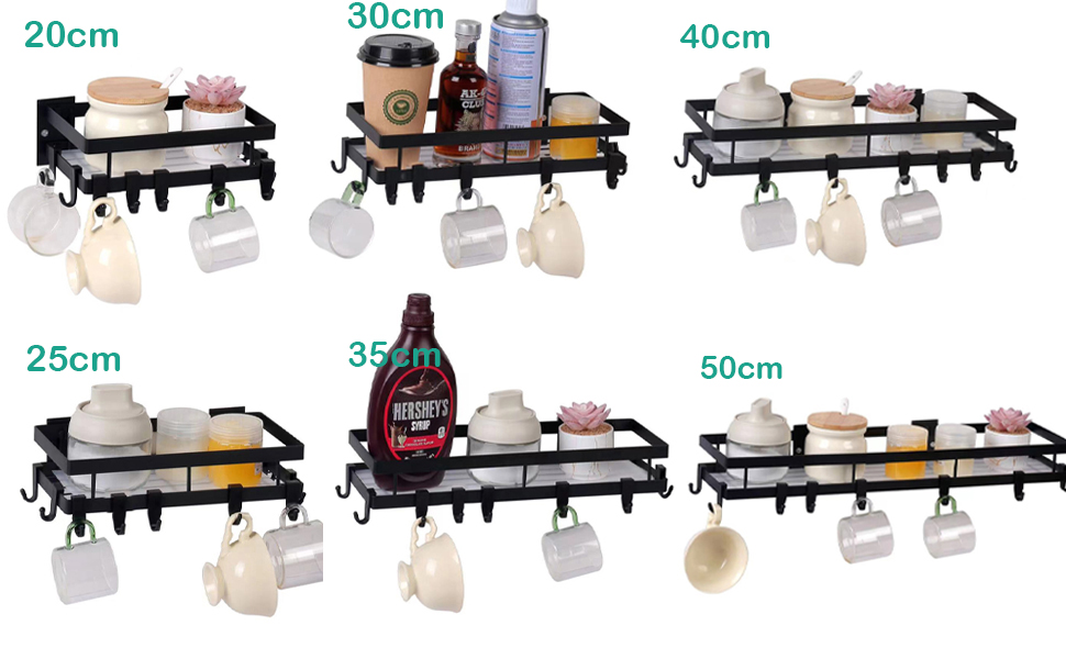 YunNasi Spice Rack Wall Mount 2 Pack with 8 Hooks Black Modern Hanging Spice Rack