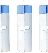 Three identical white cylindrical containers with blue caps and small white handles. Each container appears to contain a personal care or hygiene product.