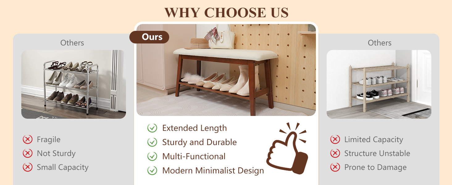 Shoe Bench, Bamboo 2 Tier Shoe Rack Bench, 35.4" Shoe Storage Bench 