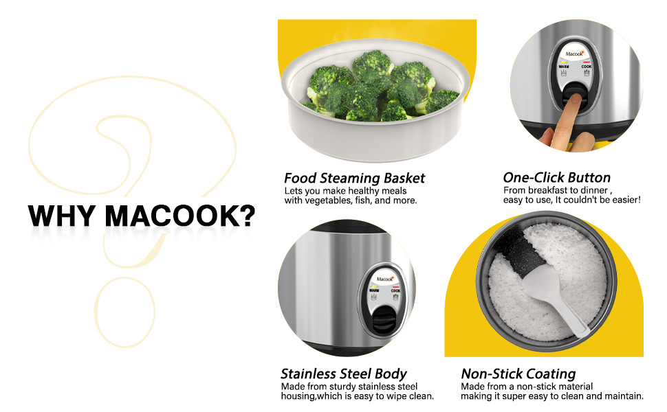 Macook Small Rice Cooker and Food Steamer, 34 Cups Uncooked(68 Cups