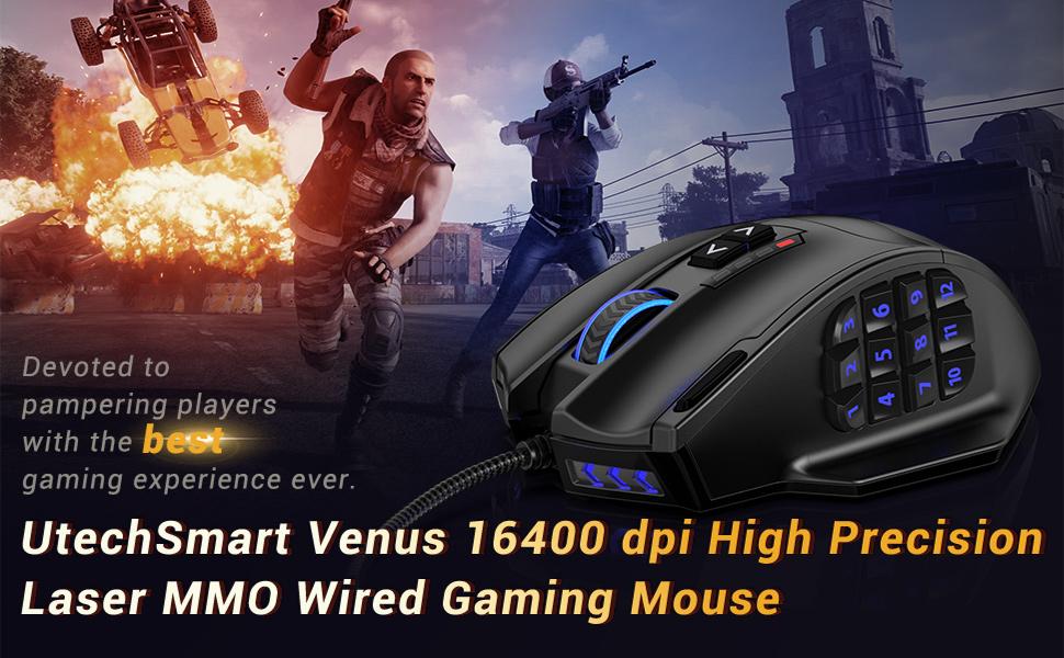 UtechSmart Venus Gaming Mouse RGB Wired, 16400 DPI High Precision Laser