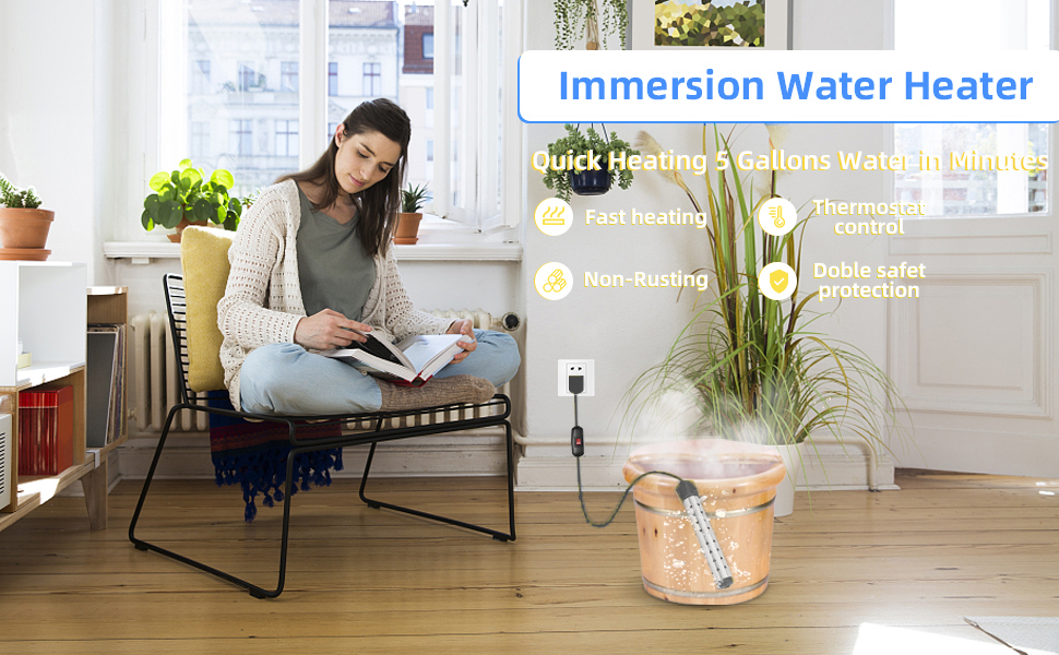 Water Heater,1500W Immersion Heater with Digital LCD Thermometer